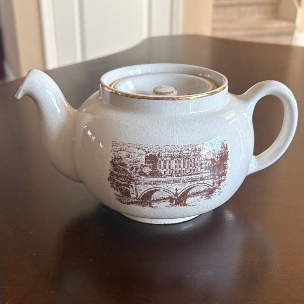 Vintage Royal Falcon Cream & Gold Chatsworth England sceneTeapot